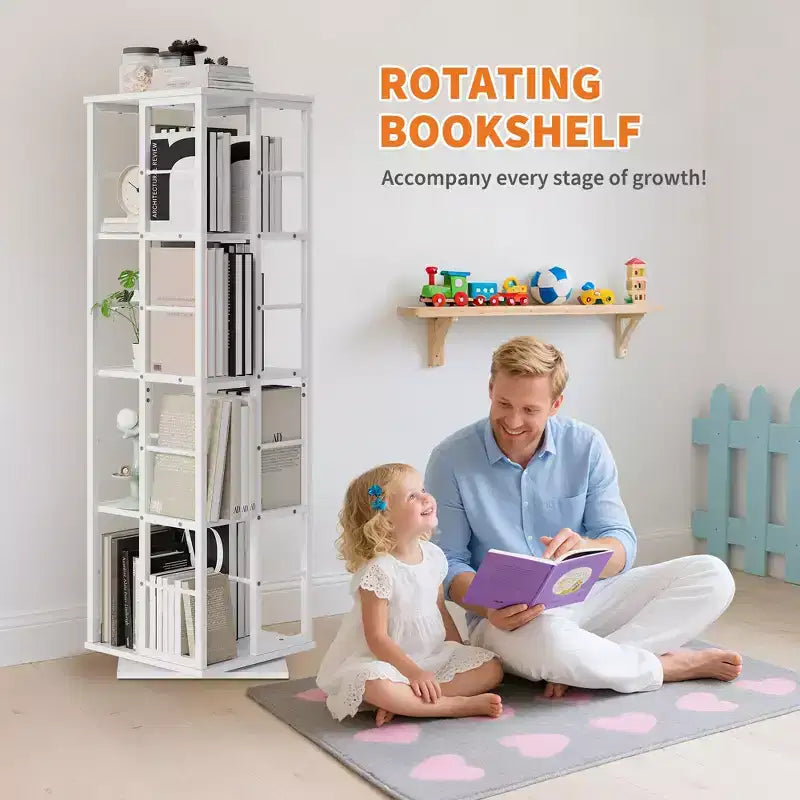 Libreria Girevole a 4 Livelli, 360° con Struttura in Metallo (15,75x54)