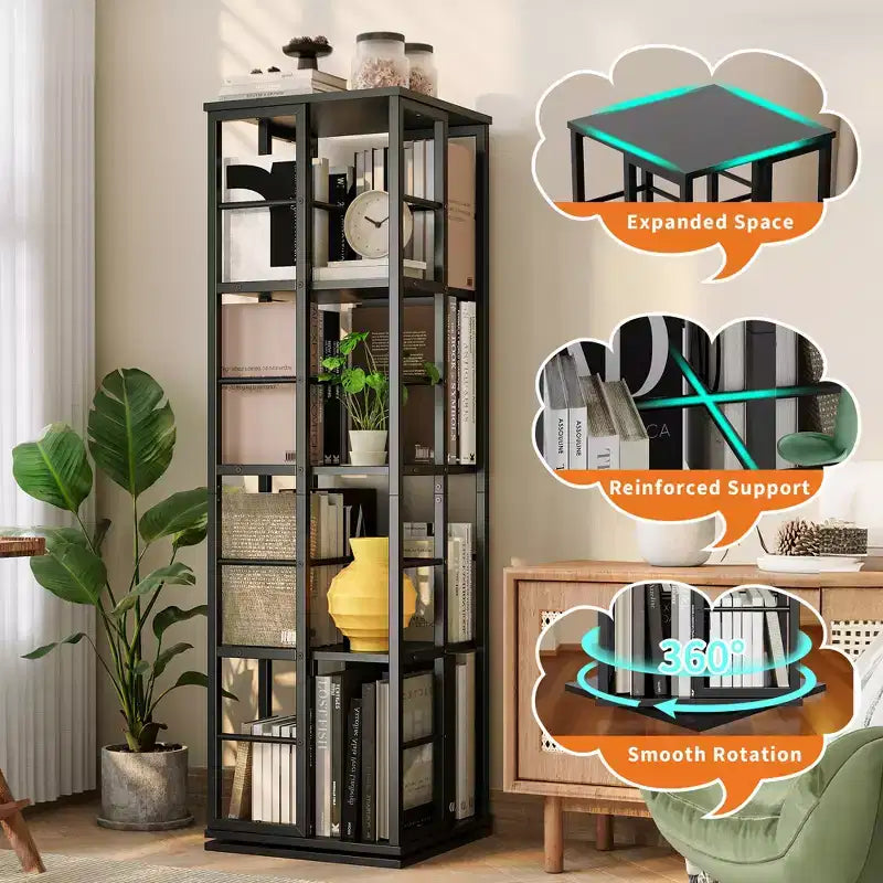 Libreria Girevole a 4 Livelli, 360° con Struttura in Metallo (15,75x54)