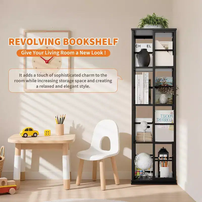 Libreria Girevole a 4 Livelli, 360° con Struttura in Metallo (15,75x54)