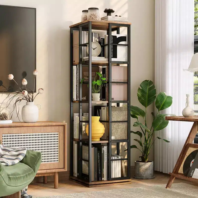 Libreria Girevole a 4 Livelli, 360° con Struttura in Metallo (15,75x54)