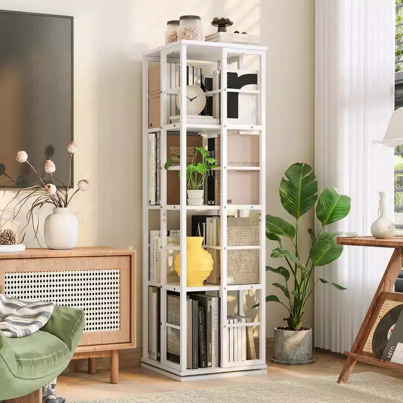 Libreria Girevole a 4 Livelli, 360° con Struttura in Metallo (15,75x54)