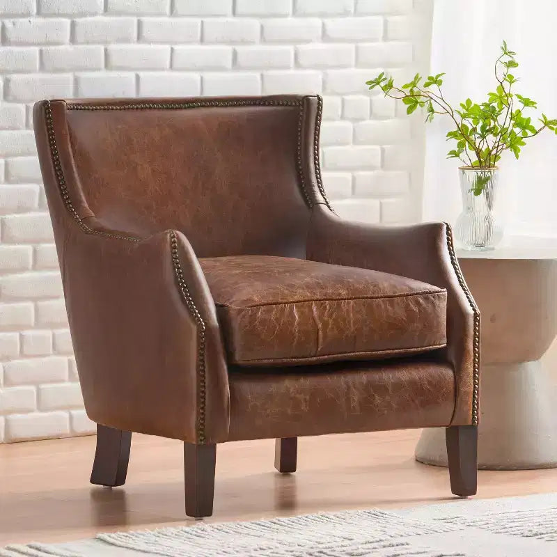 Christopher Knight Home Njord, poltrona club contemporanea rivestita in pelle pieno fiore con borchie