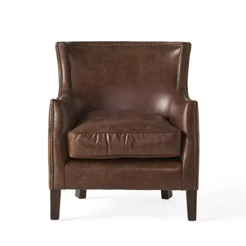 Christopher Knight Home Njord, poltrona club contemporanea rivestita in pelle pieno fiore con borchie