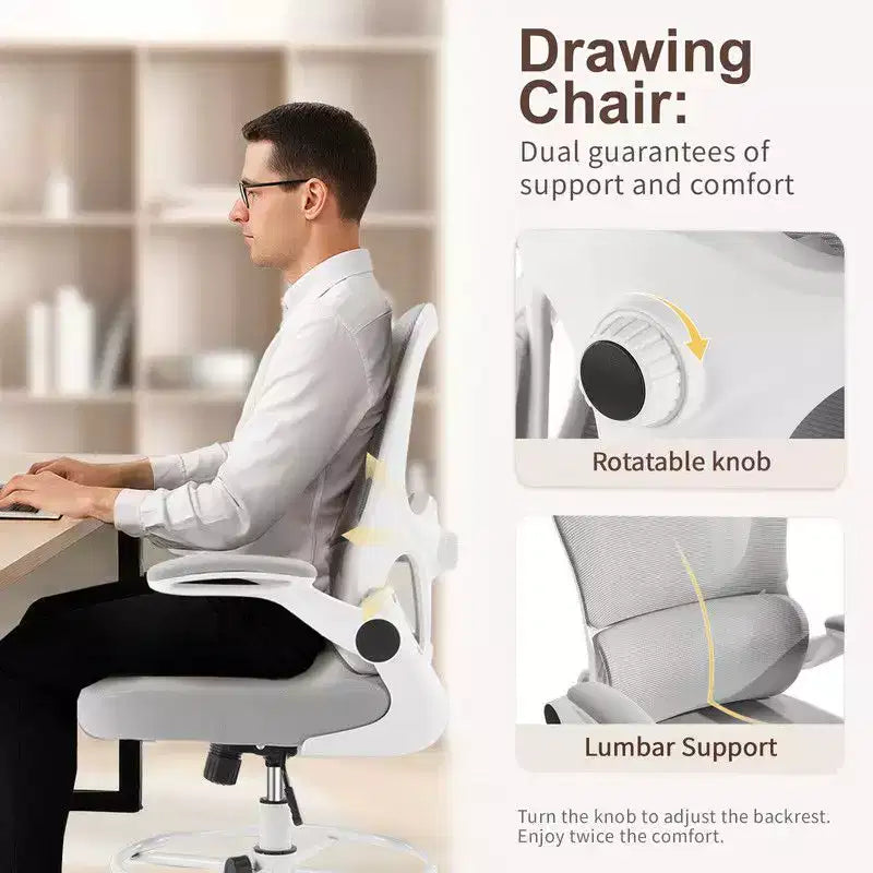Karl Home | Sedia da ufficio alta in rete traspirante, sedia da disegno con anello poggiapiedi regolabile