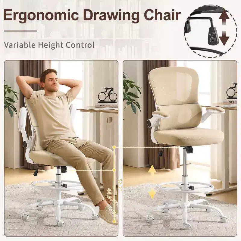 Karl Home | Sedia da ufficio alta in rete traspirante, sedia da disegno con anello poggiapiedi regolabile