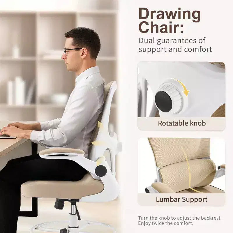 Karl Home | Sedia da ufficio alta in rete traspirante, sedia da disegno con anello poggiapiedi regolabile