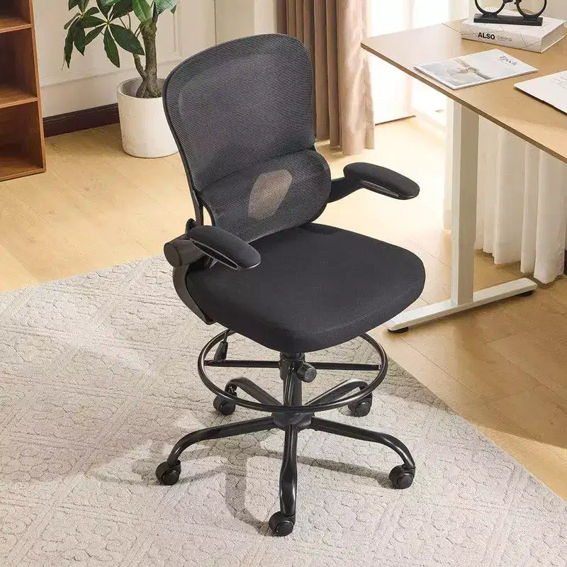 Karl Home | Sedia da ufficio alta in rete traspirante, sedia da disegno con anello poggiapiedi regolabile