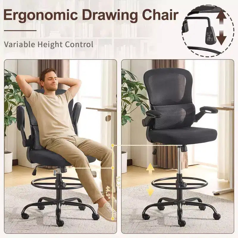 Karl Home | Sedia da ufficio alta in rete traspirante, sedia da disegno con anello poggiapiedi regolabile