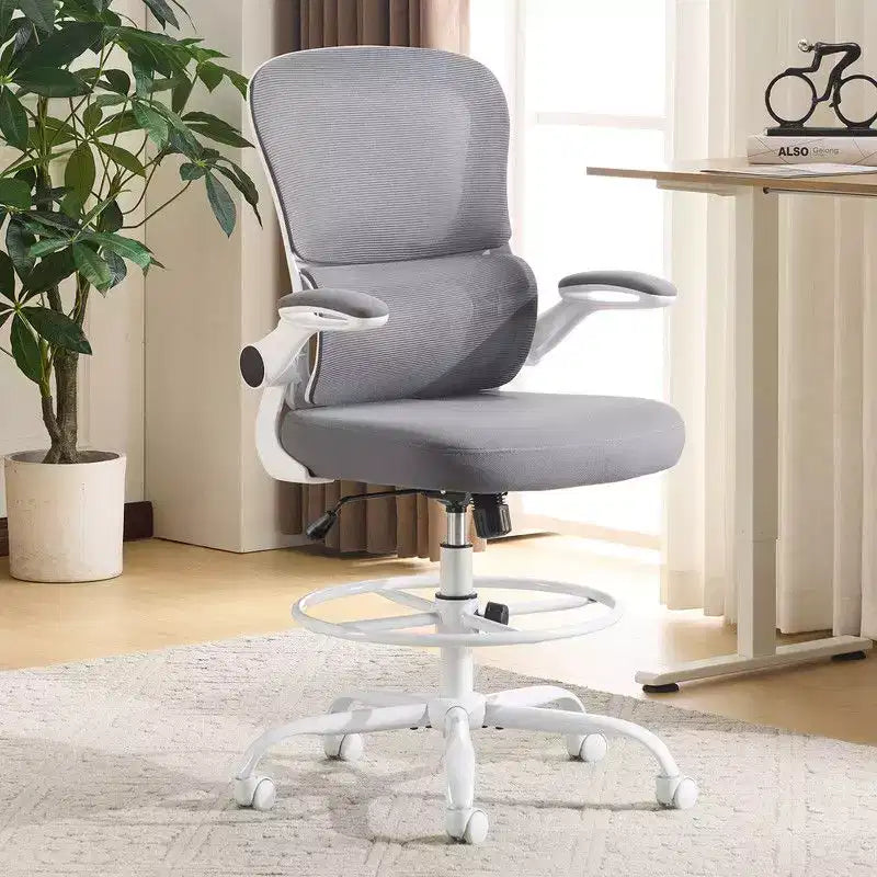 Karl Home | Sedia da ufficio alta in rete traspirante, sedia da disegno con anello poggiapiedi regolabile