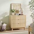 Fluted 3 Drawers Dresser, Wide Modern Chest of Drawers, Curved Profile Design, Dresser TV Stand, Wood Drawer Organizer for Living Room, Hallway