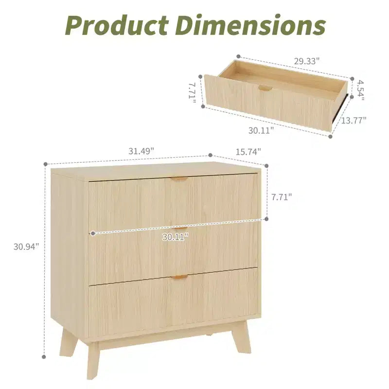 Comò a 3 cassetti scanalati, Comò moderno e ampio, Design a profilo curvo, Mobile TV con cassetti, Organizzatore per cassetti in legno per soggiorno, corridoio