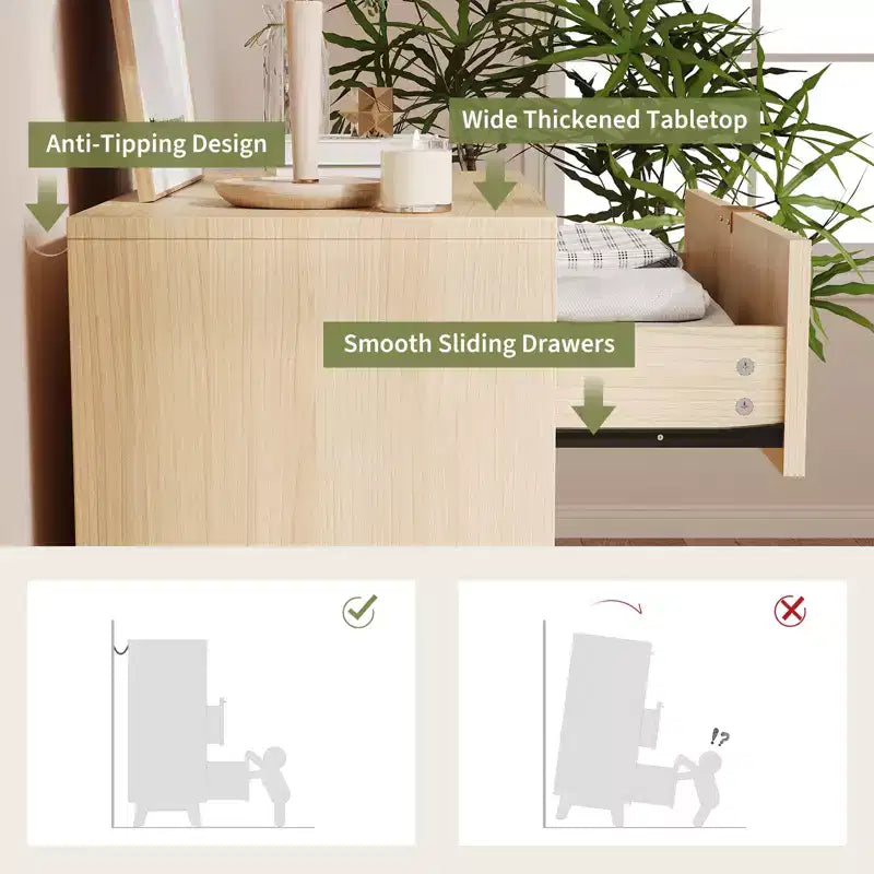 Comò a 3 cassetti scanalati, Comò moderno e ampio, Design a profilo curvo, Mobile TV con cassetti, Organizzatore per cassetti in legno per soggiorno, corridoio