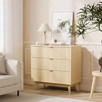 Comò a 3 cassetti scanalati, Comò moderno e ampio, Design a profilo curvo, Mobile TV con cassetti, Organizzatore per cassetti in legno per soggiorno, corridoio
