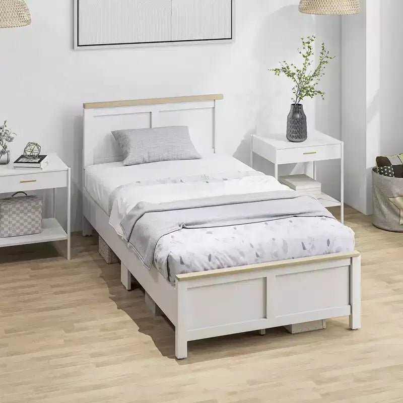 HOMCOM Struttura Letto con Testiera e Pediera, Rete a Doghe in Legno, Nessuna Rete a Molle Necessaria, Facile da Montare, Bianco