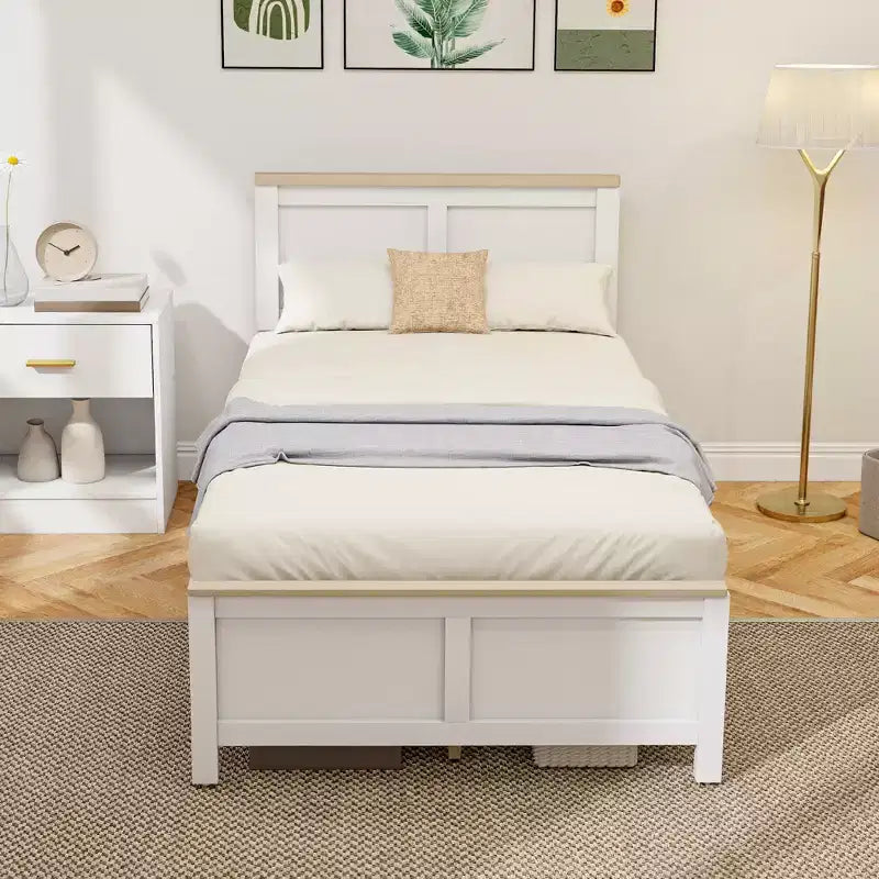 HOMCOM Struttura Letto con Testiera e Pediera, Rete a Doghe in Legno, Nessuna Rete a Molle Necessaria, Facile da Montare, Bianco