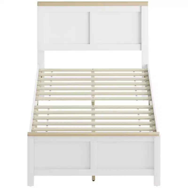 HOMCOM Struttura Letto con Testiera e Pediera, Rete a Doghe in Legno, Nessuna Rete a Molle Necessaria, Facile da Montare, Bianco
