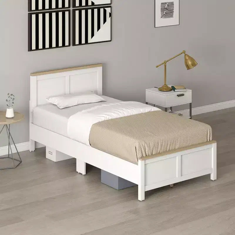 HOMCOM Struttura Letto con Testiera e Pediera, Rete a Doghe in Legno, Nessuna Rete a Molle Necessaria, Facile da Montare, Bianco