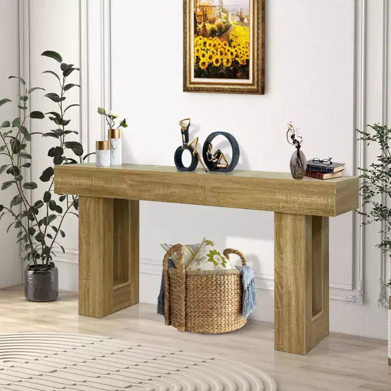Tavolo consolle lungo 160 cm per ingresso, tavolo da divano rettangolare in legno stile rustico da mettere dietro al divano, per corridoio d'ingresso, soggiorno, atrio