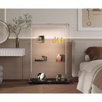MAYEERTY Mobile Vetrina in Vetro Temperato, Vetrinetta Contenitore Vino con Parte Superiore in Vetro Temperato e Striscia LED per Camera da Letto, Corridoio, Ufficio, Nero