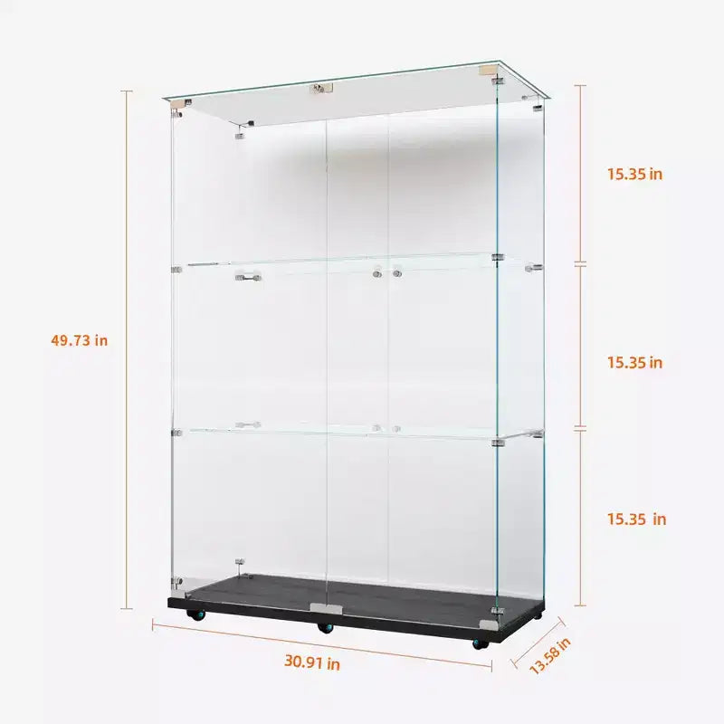 MAYEERTY Mobile Vetrina in Vetro Temperato, Vetrinetta Contenitore Vino con Parte Superiore in Vetro Temperato e Striscia LED per Camera da Letto, Corridoio, Ufficio, Nero