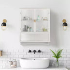 TROPOW Armadietto a muro con doppia anta in vetro, Armadietto contenitore con ripiani rimovibili, Versatile credenza per cucina, lavanderia, ufficio, stile bianco 3