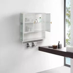 TROPOW Armadietto a muro con doppia anta in vetro, Armadietto contenitore con ripiani rimovibili, Versatile credenza per cucina, lavanderia, ufficio, stile bianco 3
