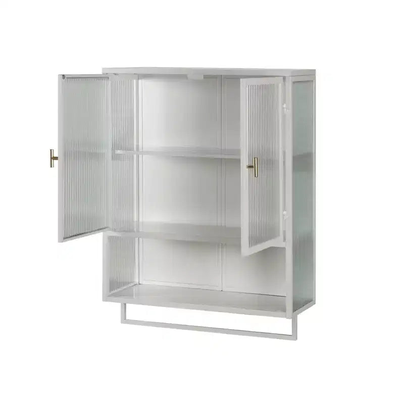 TROPOW Armadietto a muro con doppia anta in vetro, Armadietto contenitore con ripiani rimovibili, Versatile credenza per cucina, lavanderia, ufficio, stile bianco 3