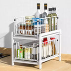 Organizzatore per Mobile, Cassetto Estraibile - Scaffale Scorrevole Impilabile a 2 Livelli per Cucina, Bagno, Bianco