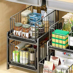 Organizzatore per Mobile, Cassetto Estraibile - Scaffale Scorrevole Impilabile a 2 Livelli per Cucina, Bagno, Bianco