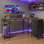 GALAXHERO Scrivania Gaming a L da 55 pollici, Scrivania ad Angolo per Computer con Spazio di Archiviazione, Prese di Corrente e Luci LED, Scrivania da Ufficio/Gaming per Camera da Letto
