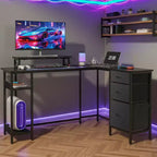 GALAXHERO Scrivania Gaming a L da 55 pollici, Scrivania ad Angolo per Computer con Spazio di Archiviazione, Prese di Corrente e Luci LED, Scrivania da Ufficio/Gaming per Camera da Letto