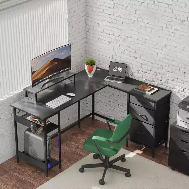 GALAXHERO Scrivania Gaming a L da 55 pollici, Scrivania ad Angolo per Computer con Spazio di Archiviazione, Prese di Corrente e Luci LED, Scrivania da Ufficio/Gaming per Camera da Letto