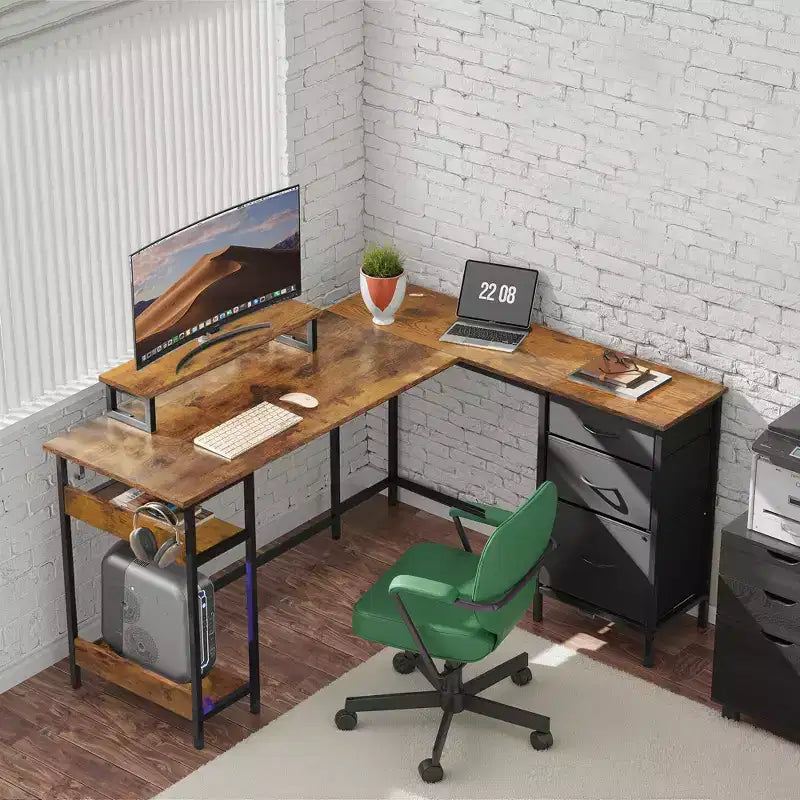 GALAXHERO Scrivania Gaming a L da 55 pollici, Scrivania ad Angolo per Computer con Spazio di Archiviazione, Prese di Corrente e Luci LED, Scrivania da Ufficio/Gaming per Camera da Letto