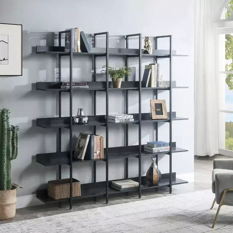 GustoWave Libreria a 5 livelli con struttura in metallo, scaffale aperto vintage, 180 cm, con 70,87 ripiani
