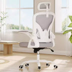 MAYEERTY Sedia da Ufficio Ergonomica - Con Poggiatesta, Braccioli Ribaltabili e Supporto Lombare Regolabile (Grigio)
