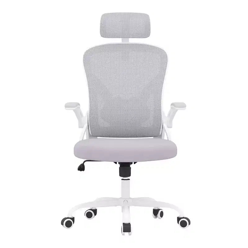 MAYEERTY Sedia da Ufficio Ergonomica - Con Poggiatesta, Braccioli Ribaltabili e Supporto Lombare Regolabile (Grigio)