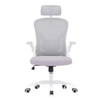 MAYEERTY Sedia da Ufficio Ergonomica - Con Poggiatesta, Braccioli Ribaltabili e Supporto Lombare Regolabile (Grigio)