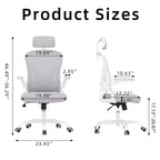 MAYEERTY Sedia da Ufficio Ergonomica - Con Poggiatesta, Braccioli Ribaltabili e Supporto Lombare Regolabile (Grigio)