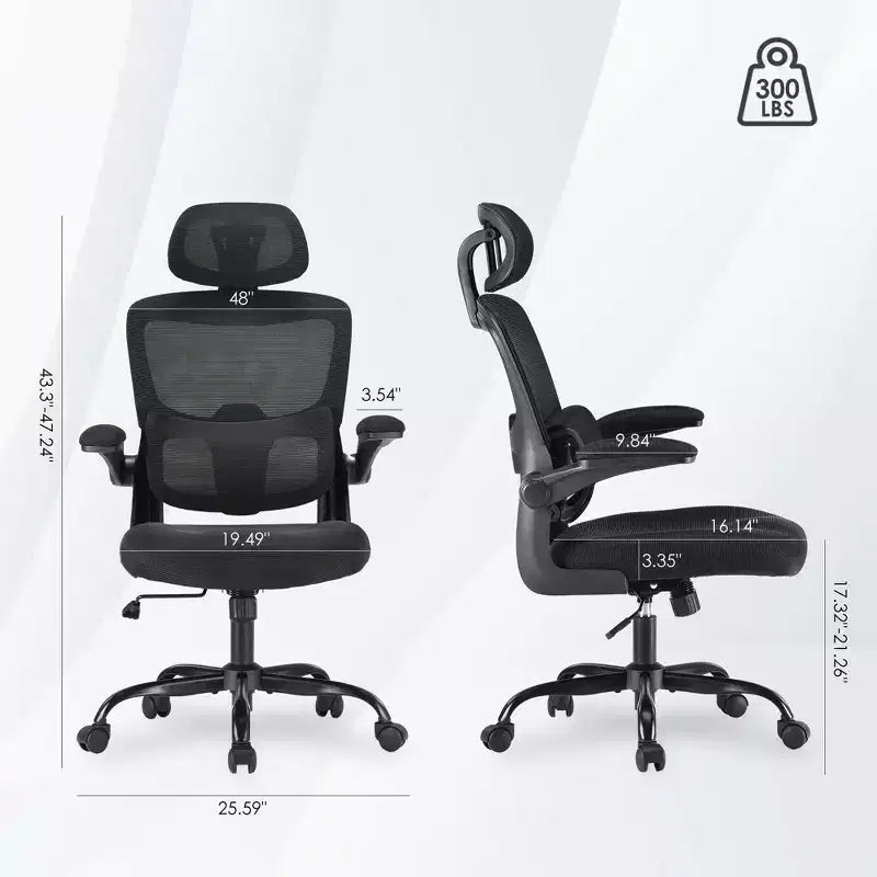Sedia da Ufficio Ergonomica a Schienale Alto MAYEERTY - Con Braccioli Ribaltabili e Supporto Lombare Regolabile