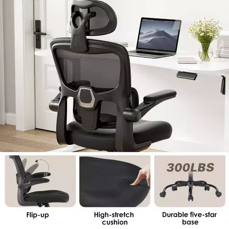 Sedia da Ufficio Ergonomica a Schienale Alto MAYEERTY - Con Braccioli Ribaltabili e Supporto Lombare Regolabile