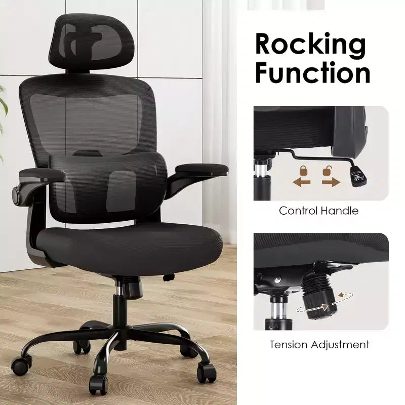 Sedia da Ufficio Ergonomica a Schienale Alto MAYEERTY - Con Braccioli Ribaltabili e Supporto Lombare Regolabile