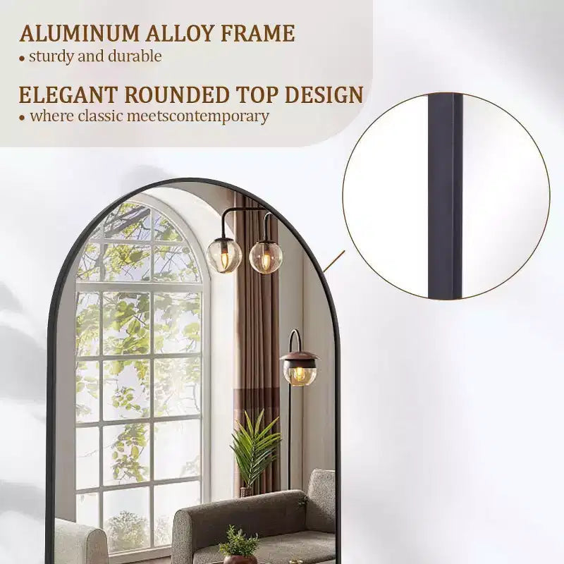 Specchio a figura intera 57x22, specchio da parete appeso o a terra, a forma di arco, con supporto per camera da letto, spogliatoio, colore nero