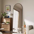 Specchio a figura intera 57x22, specchio da parete appeso o a terra, a forma di arco, con supporto per camera da letto, spogliatoio, colore nero