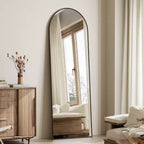 Specchio a figura intera 57x22, specchio da parete appeso o a terra, a forma di arco, con supporto per camera da letto, spogliatoio, colore nero