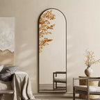 Specchio a figura intera 57x22, specchio da parete appeso o a terra, a forma di arco, con supporto per camera da letto, spogliatoio, colore nero