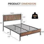 Metal Bed Frame with Stylish Headboard and Footboard, Heavy Duty Platform Bed Frame with Under Bed Storage, No Box Spring Needed, Retro Color