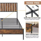 Struttura Letto in Metallo con Elegante Testiera e Pediera, Struttura Letto a Piattaforma Robusta con Spazio Contenitore Sotto il Letto, Nessuna Rete a Molle Necessaria, Colore Retrò