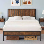 Struttura Letto in Metallo con Elegante Testiera e Pediera, Struttura Letto a Piattaforma Robusta con Spazio Contenitore Sotto il Letto, Nessuna Rete a Molle Necessaria, Colore Retrò