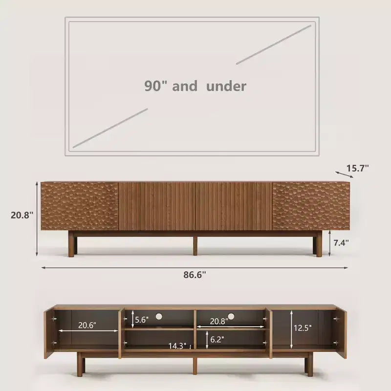 Gaoyangjiaju Mobile TV da 220 cm per TV da 90 pollici in MDF con gambe in legno massello