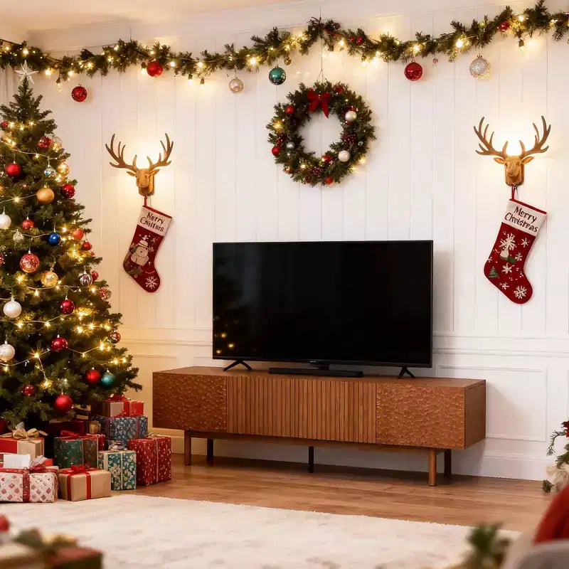 Gaoyangjiaju Mobile TV da 220 cm per TV da 90 pollici in MDF con gambe in legno massello